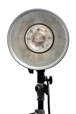 Modern powerful photographic flash on a white background clipart