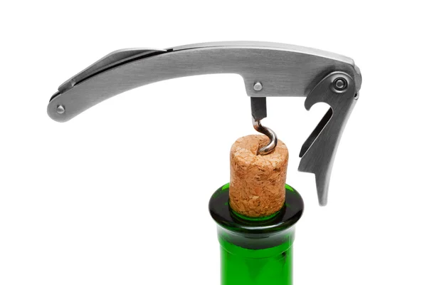 Corkscrew and bottle — Stock Photo, Image
