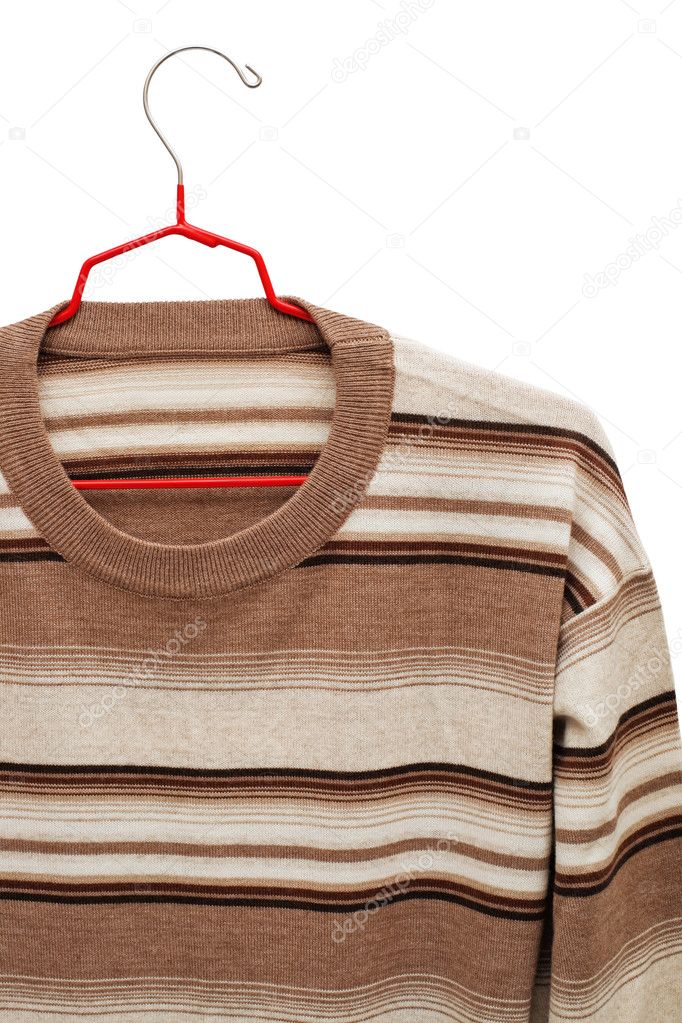 Warm striped sweater on a white background