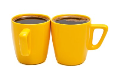 Two yellow mugs of coffee on a white background clipart