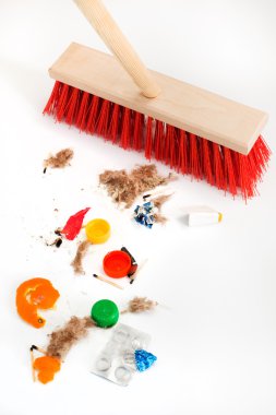 Cleaning the modern red mop mixed trash clipart