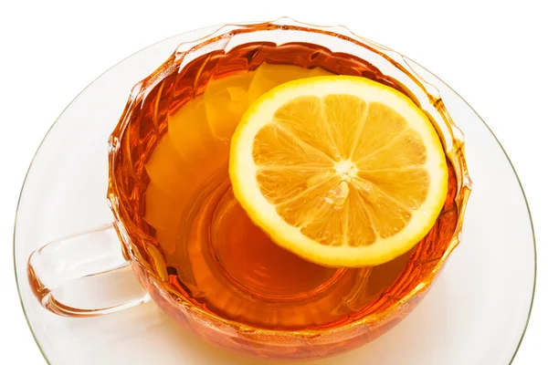 Glass Cup Tea Lemon White Background — Stock Photo, Image