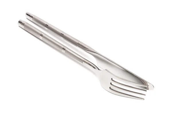Messer Und Gabel Aus Stahl Auf Weißem Hintergrund — Stockfoto