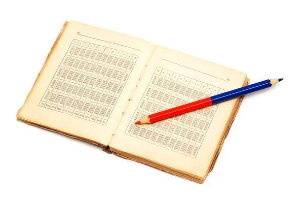 番号と鉛筆と白い背景の上の本 — ストック写真