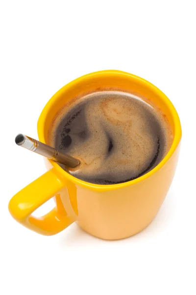 Gele mok van koffie — Stockfoto