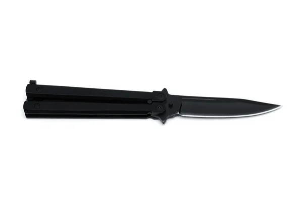 白い背景の上の現在の黒のナイフ — ストック写真