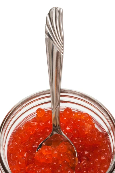 Colher e caviar vermelho — Fotografia de Stock
