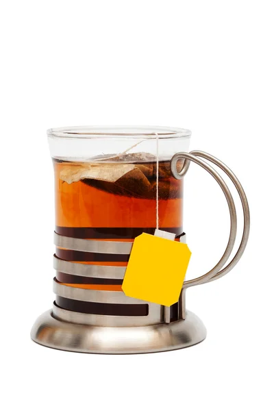 Chá Copo Com Suporte Xícara Fundo Branco — Fotografia de Stock