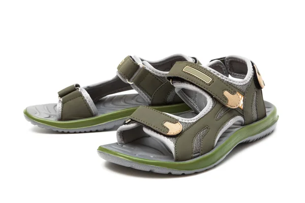 Grön Gummi Sandal Vit Bakgrund — Stockfoto