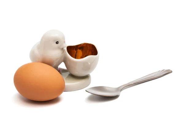 Яйце Ложка Білому Тлі — стокове фото