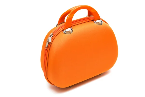 Orangefarbener Großer Koffer Auf Weißem Hintergrund — Stockfoto