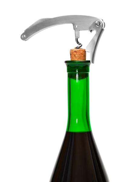 Kurkentrekker, cork en fles — Stockfoto