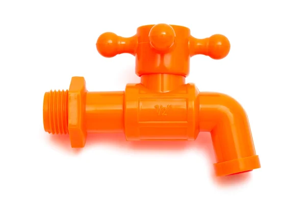 Orange Plastic Faucet White Background — Stock Photo, Image