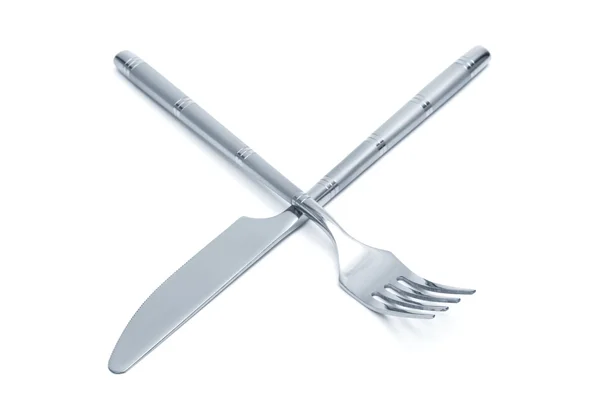 鋼のナイフとフォーク 白い背景に — ストック写真
