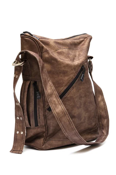 Fashionable Modern Brown Bag White Background — Stock Photo, Image