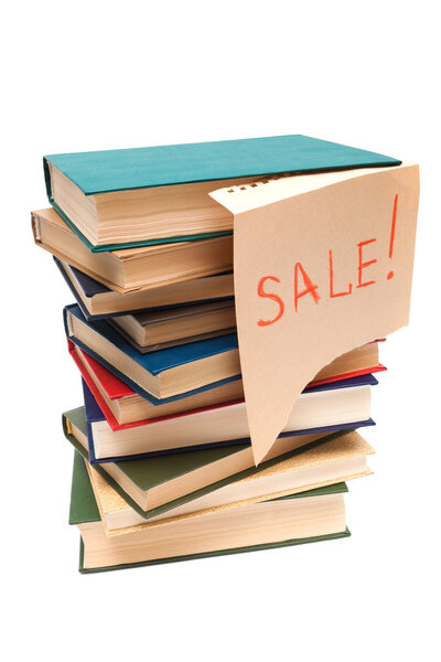 sale of old books on white background