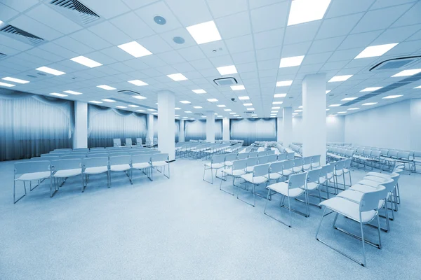 Large Modern White Auditorium Blue Curtains — Stock Photo, Image