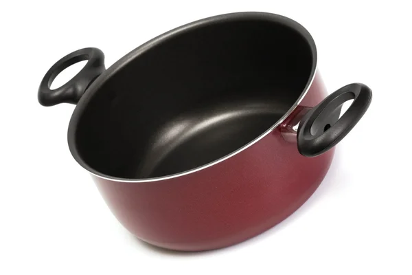 白い背景の上の現代赤い鍋 — ストック写真