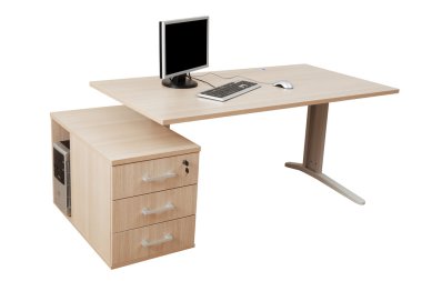 desk and a modern computer on a white background