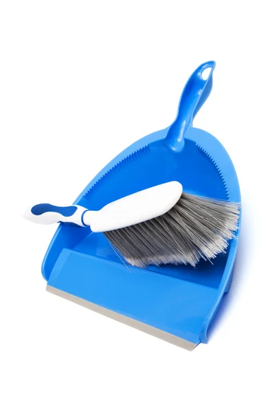Blue dustpan and brush — Stock Photo, Image