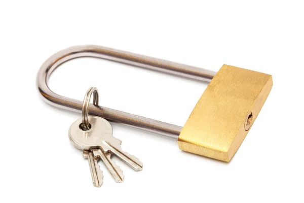 stock image modern padlock with keys on a white background