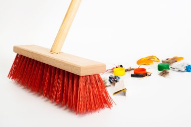 Modern red broom clipart