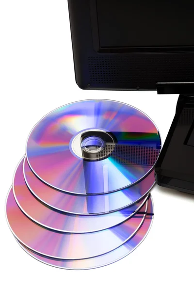 Телевізор з DVD дисками — стокове фото