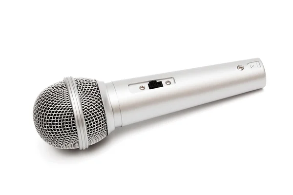 Novo Microfone Bonito Fundo Branco — Fotografia de Stock