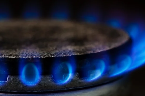 Gas Branden Door Een Donker Blauwe Vlam Keuken — Stockfoto