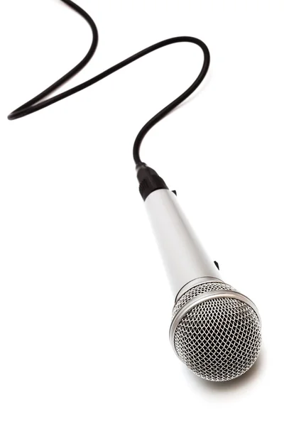 Microphone Black Cord White Background — Stock Photo, Image