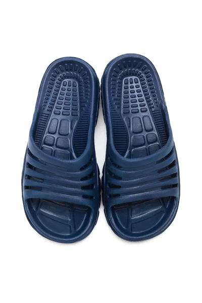 Blå Gummi Sandal Vit Bakgrund — Stockfoto