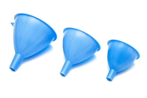Три Синие Воронки Белом Фоне — стоковое фото
