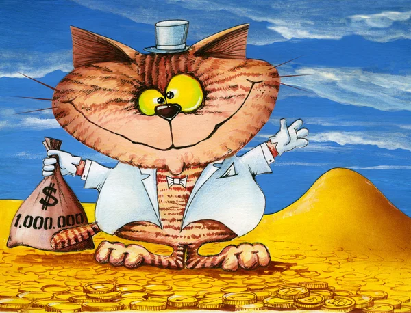 Τυχερός γάτα με ένα τσουβάλι λεφτά — Φωτογραφία Αρχείου