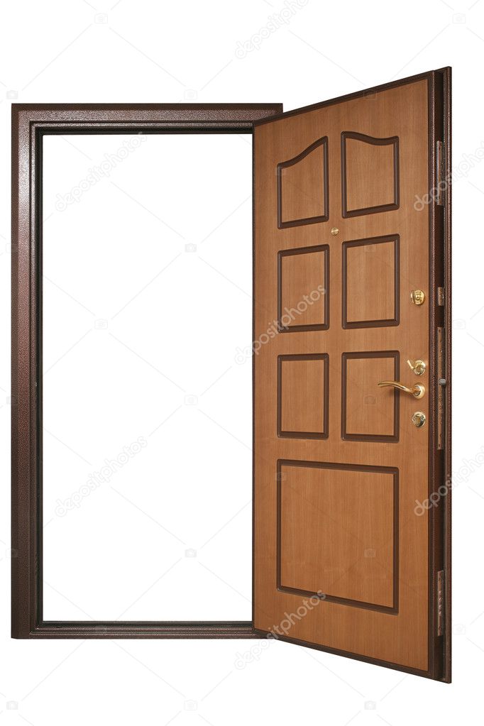Open door with wood trim