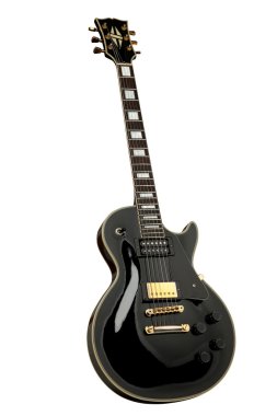 Black electric guitar on white background clipart