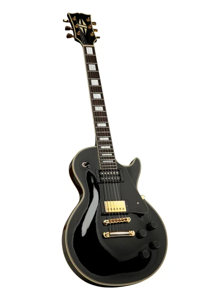 在白色背景上的黑色电吉他 — 图库照片