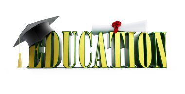 Text education and graduation cap clipart