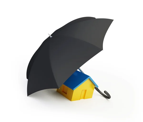Toy house under svart paraply — Stockfoto