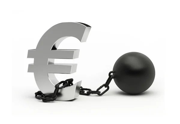 Euro suspiro con un peso en una cadena — Foto de Stock