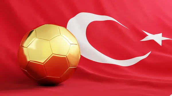 Золотой мяч на фоне турецкого флага — стоковое фото