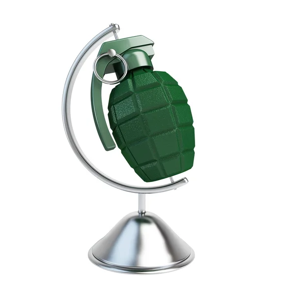 Çelik taban üzerinde yeşil el bombası — Stok fotoğraf