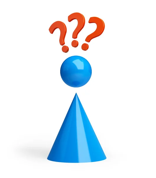 Blue girl with three question marks — Stock Photo, Image