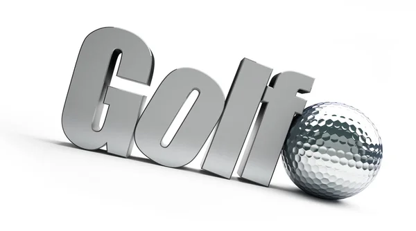 3 d の「ゴルフ」タイトルとシルバーのボール — ストック写真