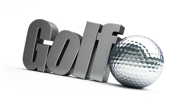 3 d の「ゴルフ」タイトルとシルバーのボール — ストック写真