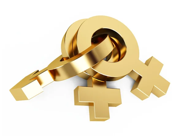 Two 3D golden Venus and one Mars symbols — Stock Photo, Image