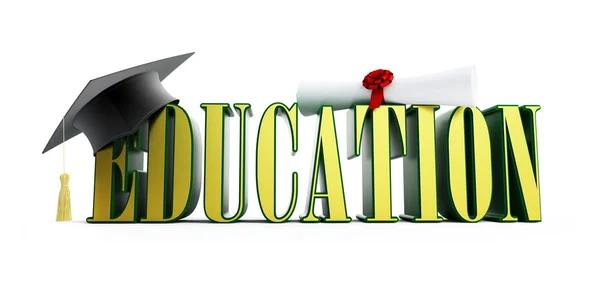Texto educação e graduação cap — Fotografia de Stock