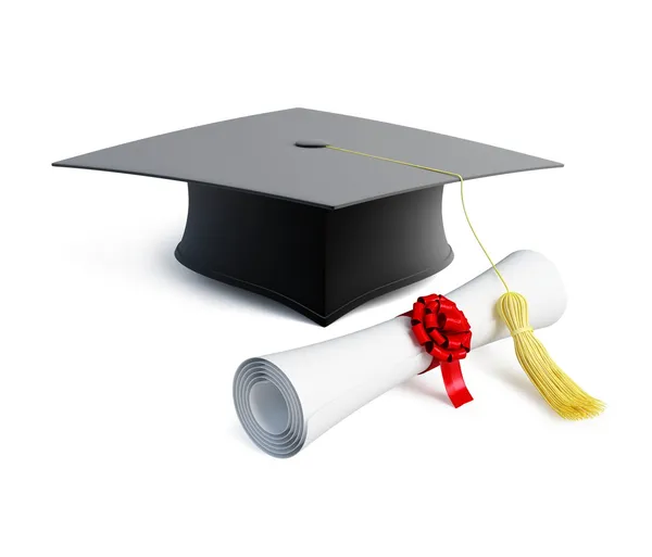 Tapa de graduación y diploma — Foto de Stock