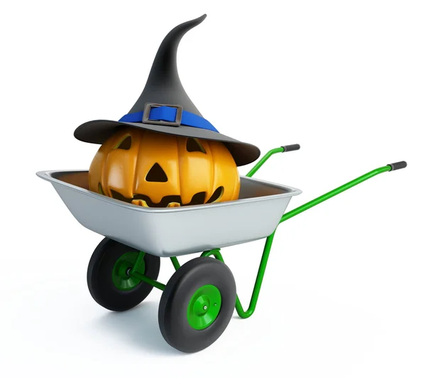 Wheelbarrow halloween pumpkins — Stock Photo, Image