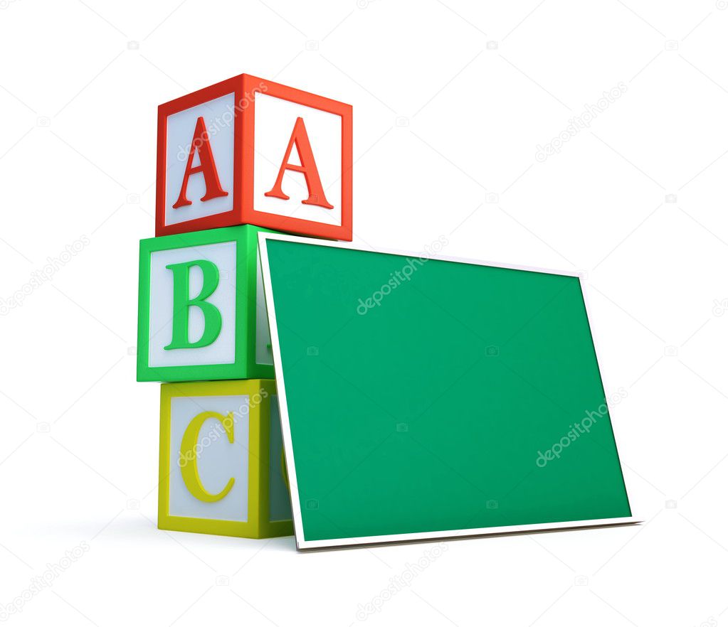 Alphabet blocks and blackboard
