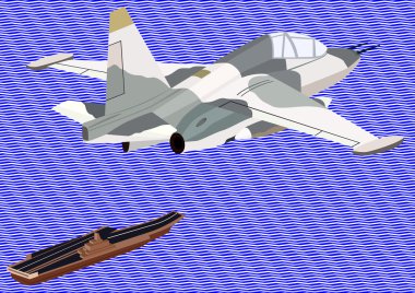 Airforce. Military aircraft against an abstract image of the sea and an aircraft carrier clipart